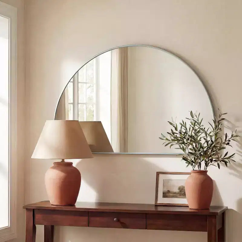 Miroir mural en demi-cercle avec cadre en métal