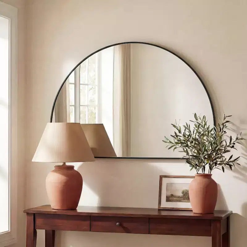 Miroir mural en demi-cercle avec cadre en métal