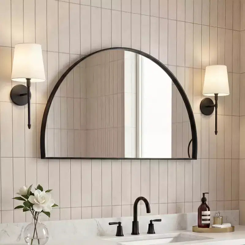 Miroir mural en demi-cercle avec cadre en métal