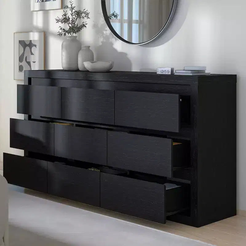 Moderne Schlafzimmerkommode mit 9 Schubladen, breite Schubladenkommode mit Kippsicherung, Holzschrank und TV-Ständer für Kleiderschrank, Wohnzimmer
