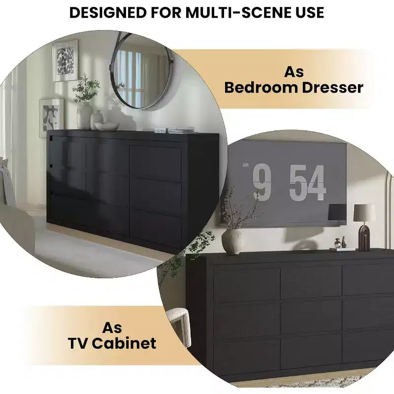 Moderne Schlafzimmerkommode mit 9 Schubladen, breite Schubladenkommode mit Kippsicherung, Holzschrank und TV-Ständer für Kleiderschrank, Wohnzimmer