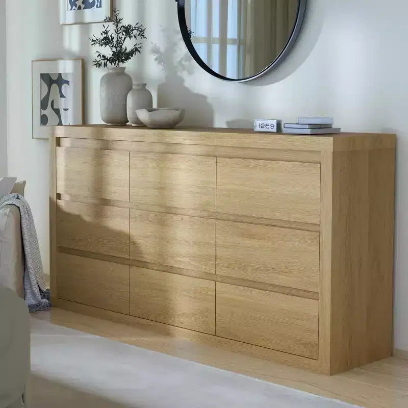 Moderne Schlafzimmerkommode mit 9 Schubladen, breite Schubladenkommode mit Kippsicherung, Holzschrank und TV-Ständer für Kleiderschrank, Wohnzimmer