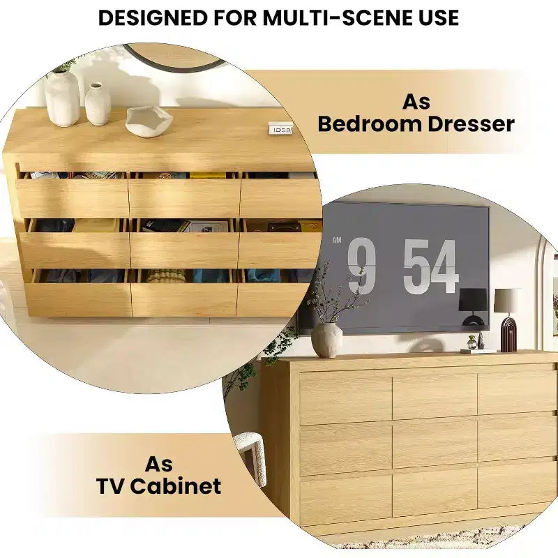 Moderne Schlafzimmerkommode mit 9 Schubladen, breite Schubladenkommode mit Kippsicherung, Holzschrank und TV-Ständer für Kleiderschrank, Wohnzimmer