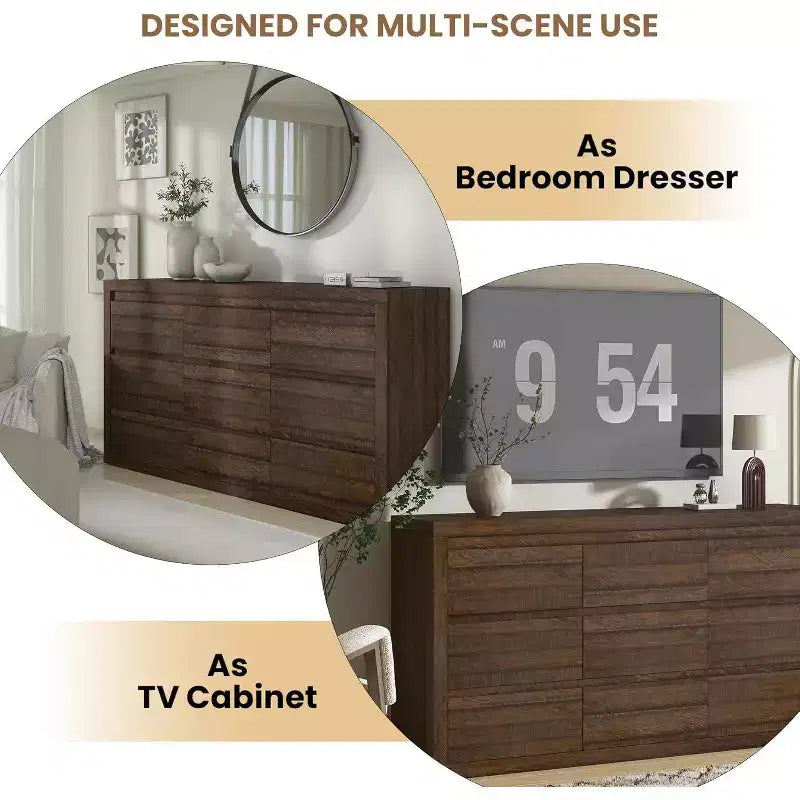 Moderne Schlafzimmerkommode mit 9 Schubladen, breite Schubladenkommode mit Kippsicherung, Holzschrank und TV-Ständer für Kleiderschrank, Wohnzimmer