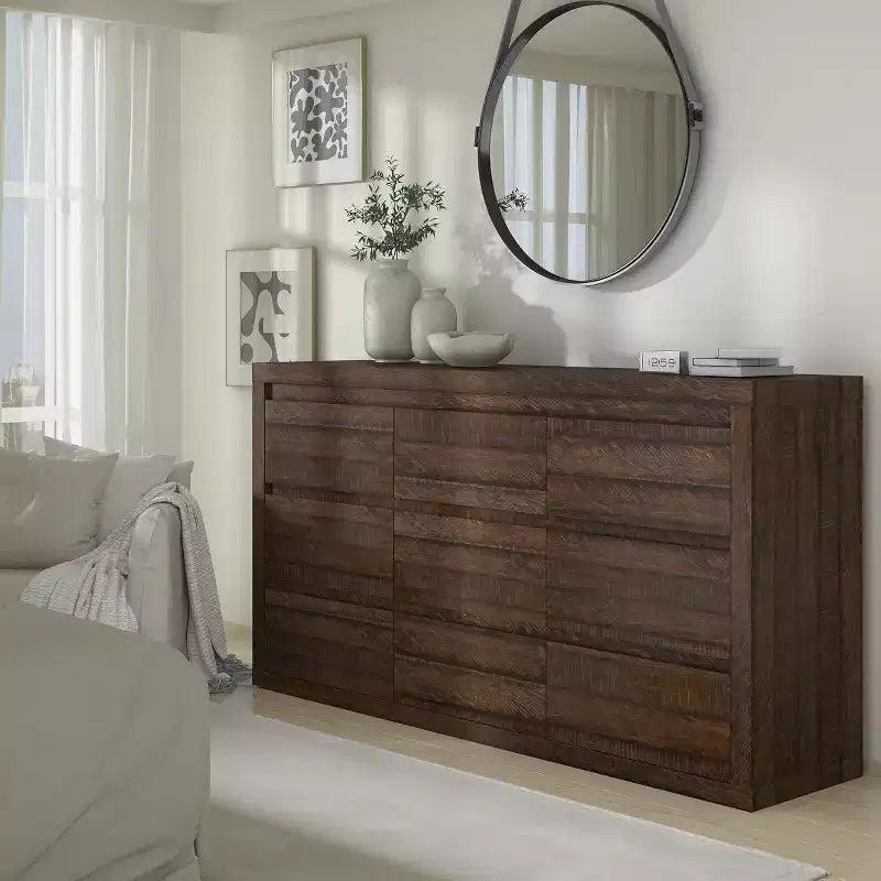 Moderne Schlafzimmerkommode mit 9 Schubladen, breite Schubladenkommode mit Kippsicherung, Holzschrank und TV-Ständer für Kleiderschrank, Wohnzimmer