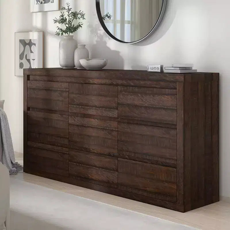 Modern 9 Drawer Dresser for Bedroom, Wide Chest of Drawers with Anti-Tipping Device, Wooden Storage Cabinet and TV Stand for Closet, Living Room