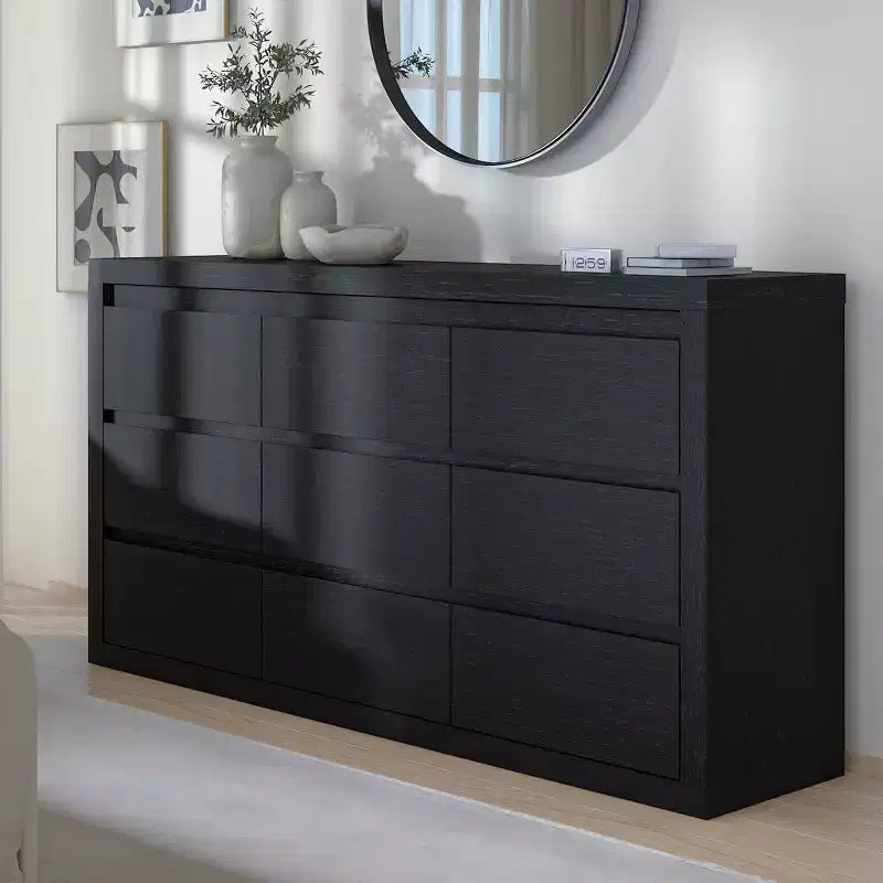 Moderne Schlafzimmerkommode mit 9 Schubladen, breite Schubladenkommode mit Kippsicherung, Holzschrank und TV-Ständer für Kleiderschrank, Wohnzimmer