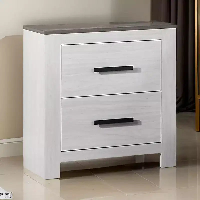 Royal Hampton Kopa 26 Inch Nightstand with 2 Drawers, Black Handles, White Wood Finish