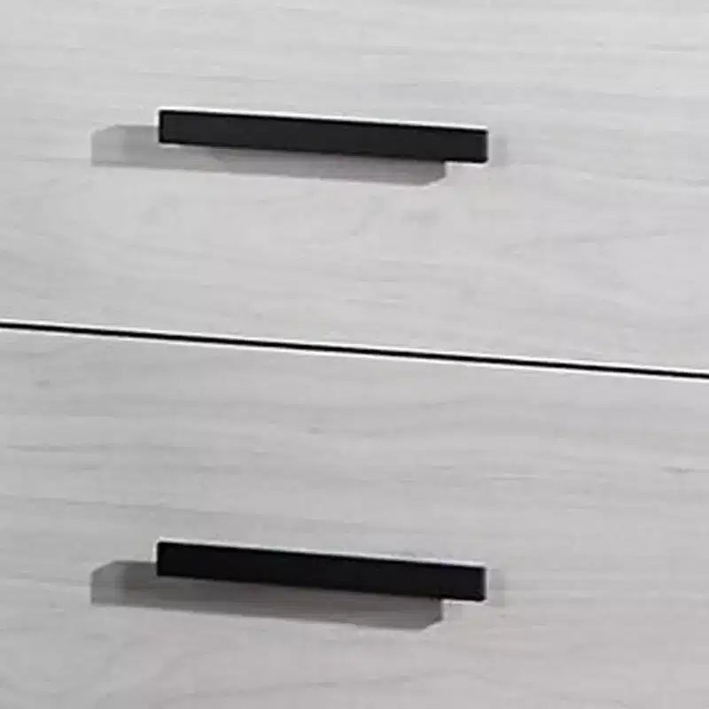 Table de chevet de 26 pouces avec 2 tiroirs, poignées noires, finition bois blanc