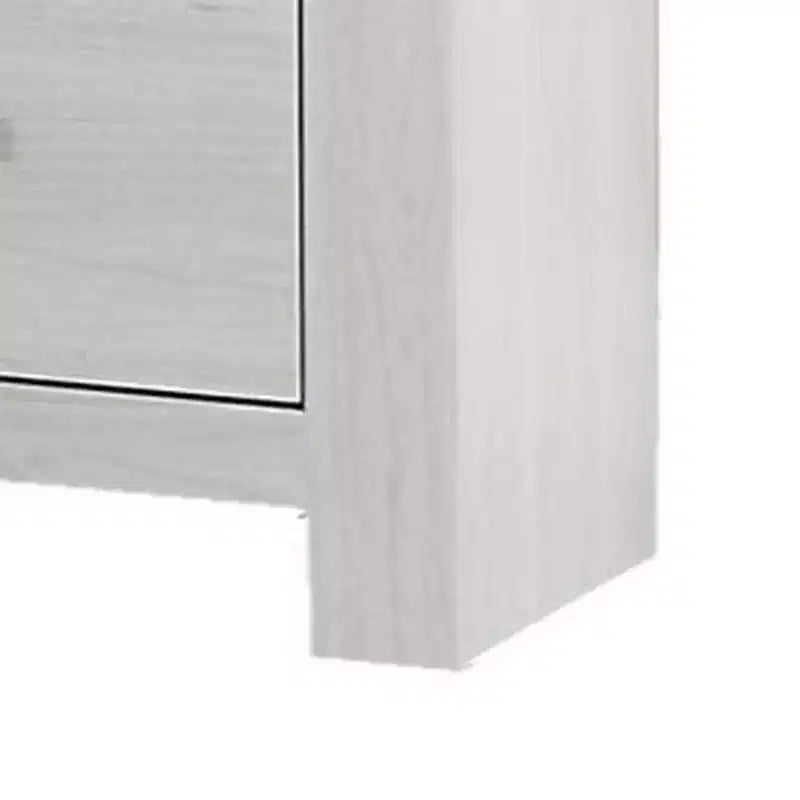 Table de chevet de 26 pouces avec 2 tiroirs, poignées noires, finition bois blanc