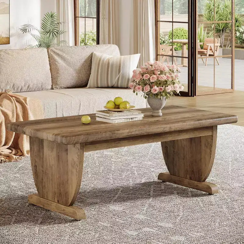Mesa de centro rectangular de 48 pulgadas, mesa baja de madera para sala de estar, mesa central de estilo rústico, fácil de montar