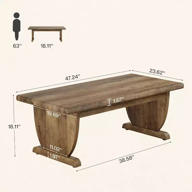 Mesa de centro rectangular de 48 pulgadas, mesa baja de madera para sala de estar, mesa central de estilo rústico, fácil de montar