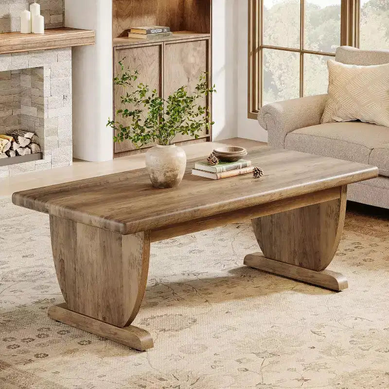 Mesa de centro rectangular de 48 pulgadas, mesa baja de madera para sala de estar, mesa central de estilo rústico, fácil de montar