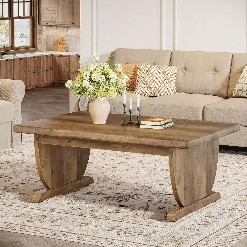 Mesa de centro rectangular de 48 pulgadas, mesa baja de madera para sala de estar, mesa central de estilo rústico, fácil de montar