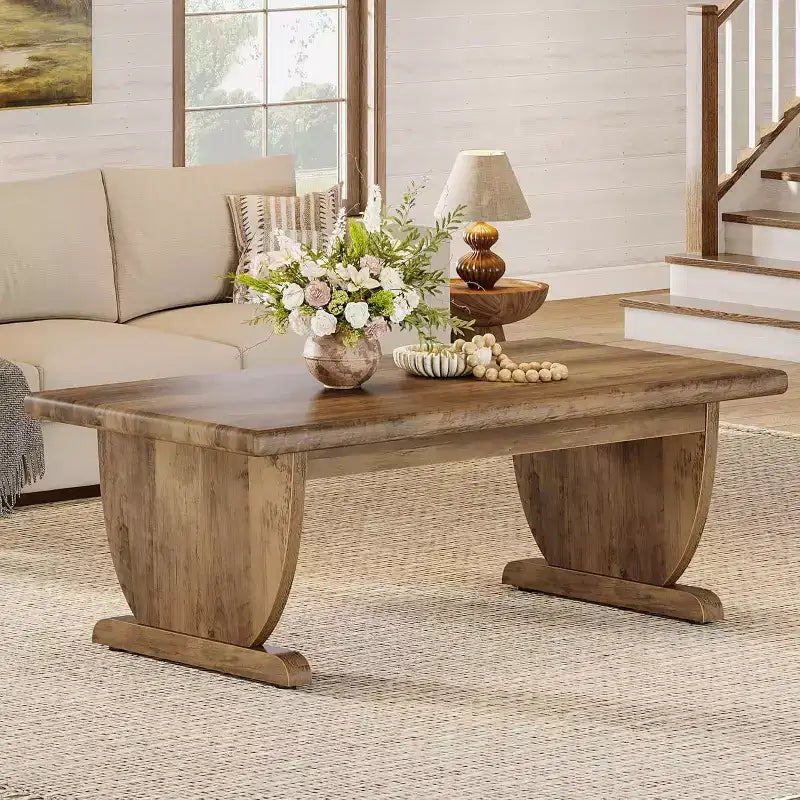 Mesa de centro rectangular de 48 pulgadas, mesa baja de madera para sala de estar, mesa central de estilo rústico, fácil de montar