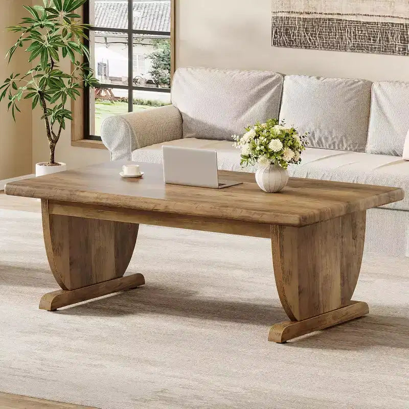 Mesa de centro rectangular de 48 pulgadas, mesa baja de madera para sala de estar, mesa central de estilo rústico, fácil de montar