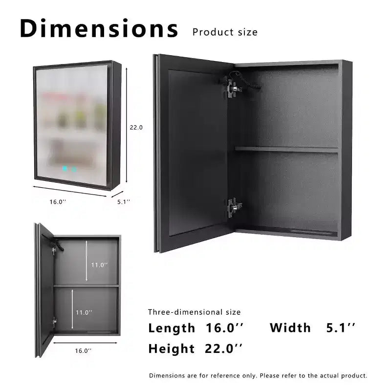 Aluminium-Medizinschrank mit Spiegel und Beleuchtung, 16 in. B x 22 in. H, beschlagfrei, einfach zu montieren