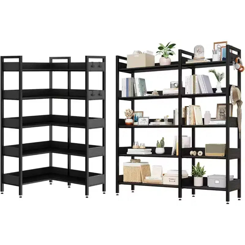 5-Tier Corner Bookshelf,Convertible L-Shaped Corner Bookshelf - Modern Industrial Design for Study Room Storage Display