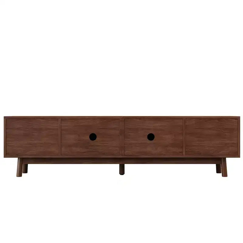 Mueble moderno de ratán para TV de 70, consola multimedia para televisores de hasta 80, centro de entretenimiento con 4 cajones y sistema de organización de cables, marrón oscuro