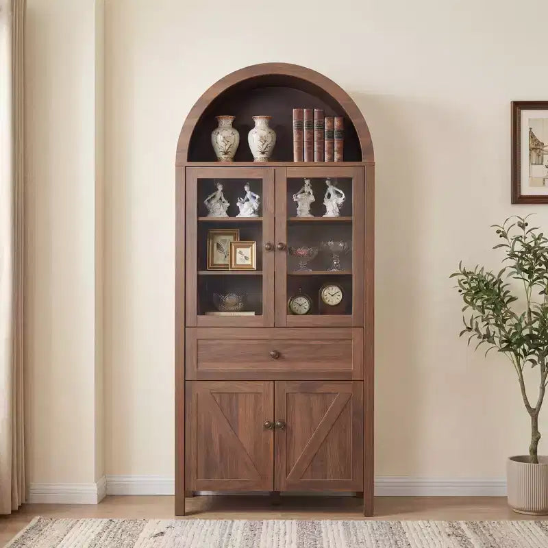 JVNOXK Walnut Dome Cabinet with Arch Design & Large Storage Space