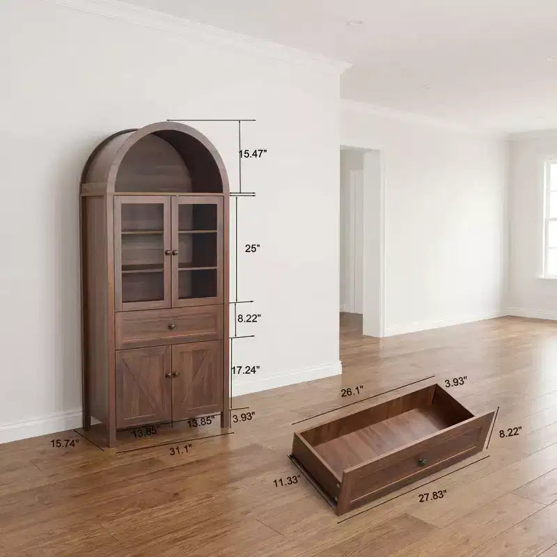 Walnussholzfarbener Schrank mit Kuppelform, Bogendesign und großem Stauraum