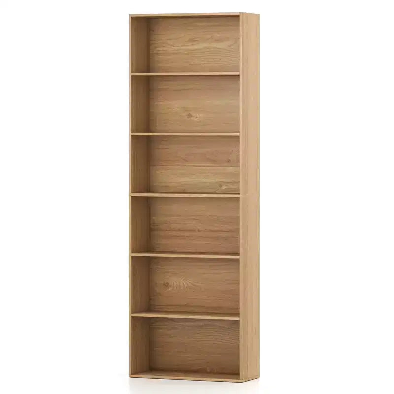 Juego de 2 estanterías de 70'' de alto y 6 niveles, con 6 estantes abiertos y kits antivuelco, color natural para sala de estar