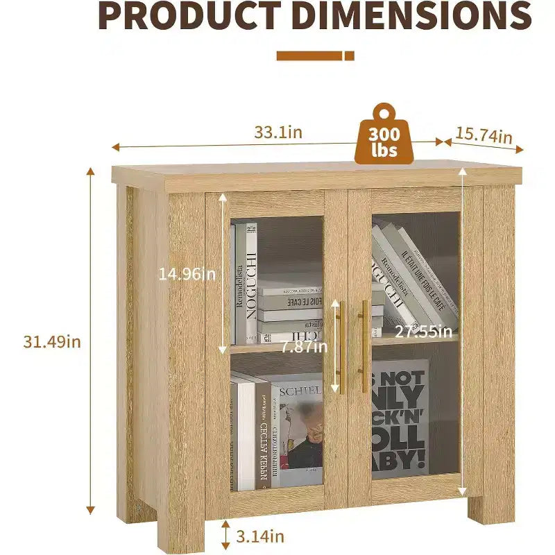 Buffet en bois avec rangement et portes en verre trempé, crédence de rangement de 59 pour salle à manger et salon