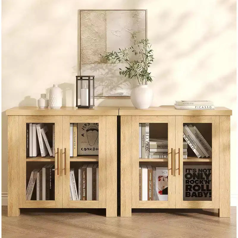 Buffet en bois avec rangement et portes en verre trempé, crédence de rangement de 59 pour salle à manger et salon