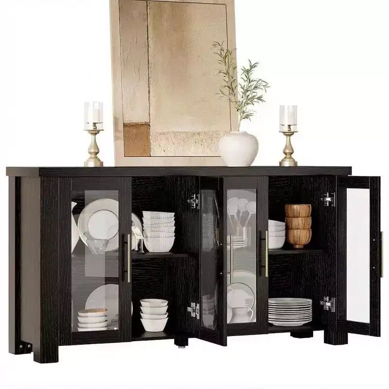 Buffet en bois avec rangement et portes en verre trempé, crédence de rangement de 59 pour salle à manger et salon