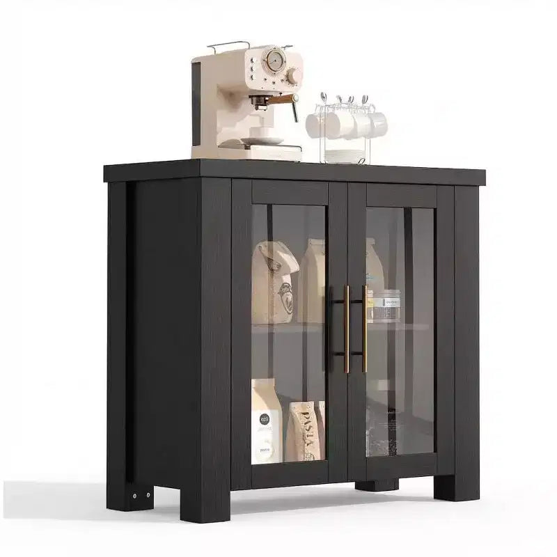 Buffet en bois avec rangement et portes en verre trempé, crédence de rangement de 59 pour salle à manger et salon