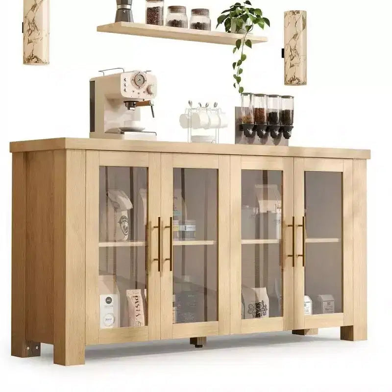 Buffet en bois avec rangement et portes en verre trempé, crédence de rangement de 59 pour salle à manger et salon