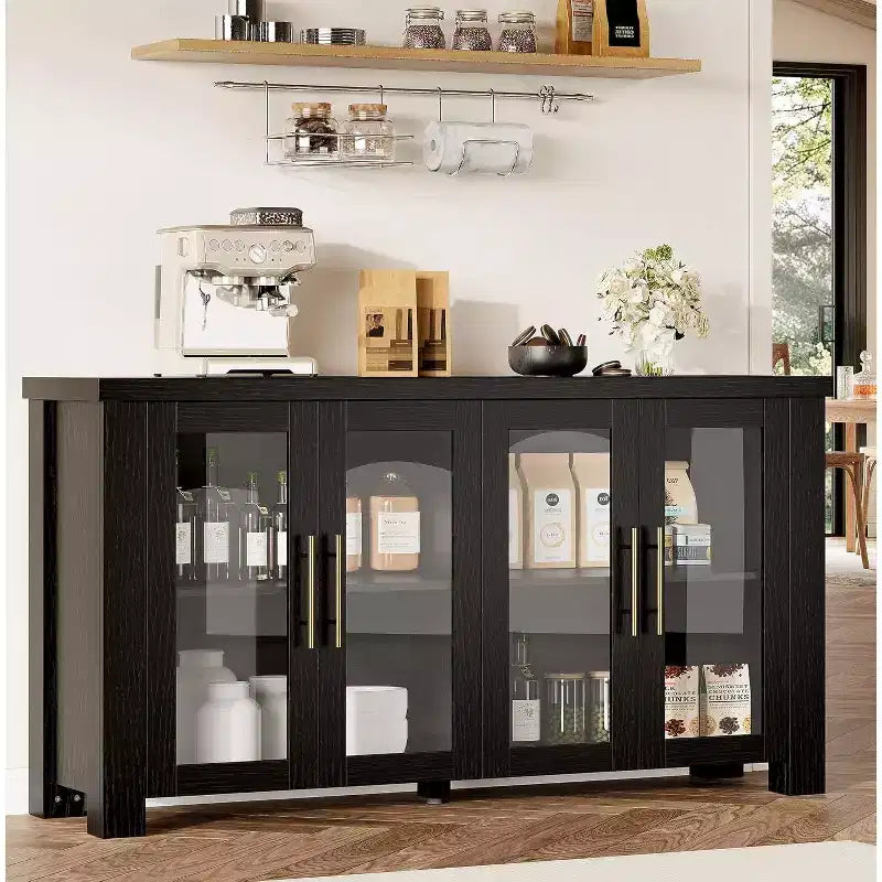 Buffet en bois avec rangement et portes en verre trempé, crédence de rangement de 59 pour salle à manger et salon