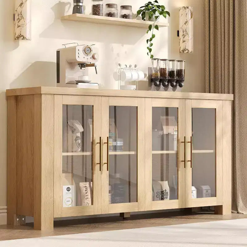 Buffet en bois avec rangement et portes en verre trempé, crédence de rangement de 59 pour salle à manger et salon