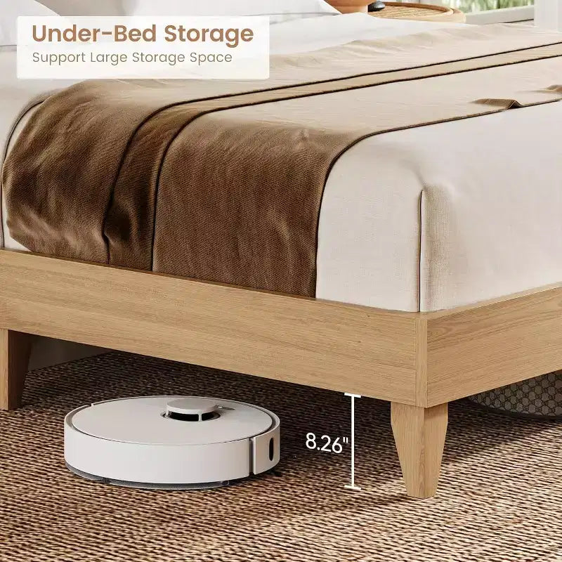 Estructura de cama de ratán con estantes en el cabecero, cama tipo plataforma de estilo bohemio con almacenamiento tras puertas corredizas, base de madera con láminas silenciosas, no necesita base para colchón