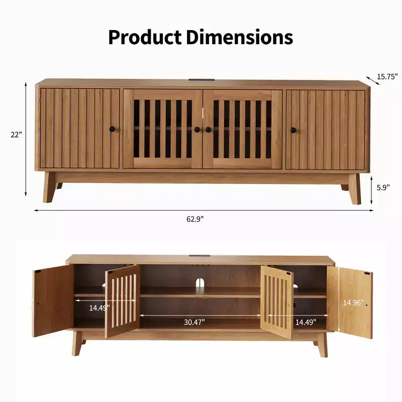 Mueble para TV y centro de entretenimiento con armarios de almacenamiento, 4 puertas, consola multimedia para televisores de hasta 70 pulgadas