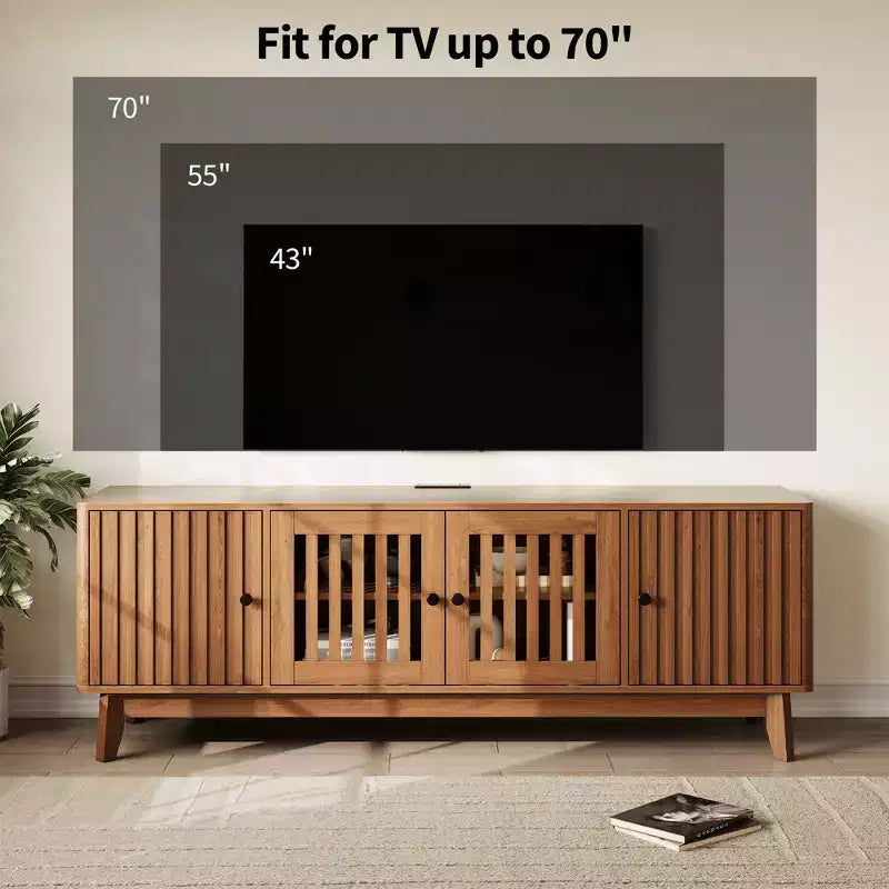 Mueble para TV y centro de entretenimiento con armarios de almacenamiento, 4 puertas, consola multimedia para televisores de hasta 70 pulgadas