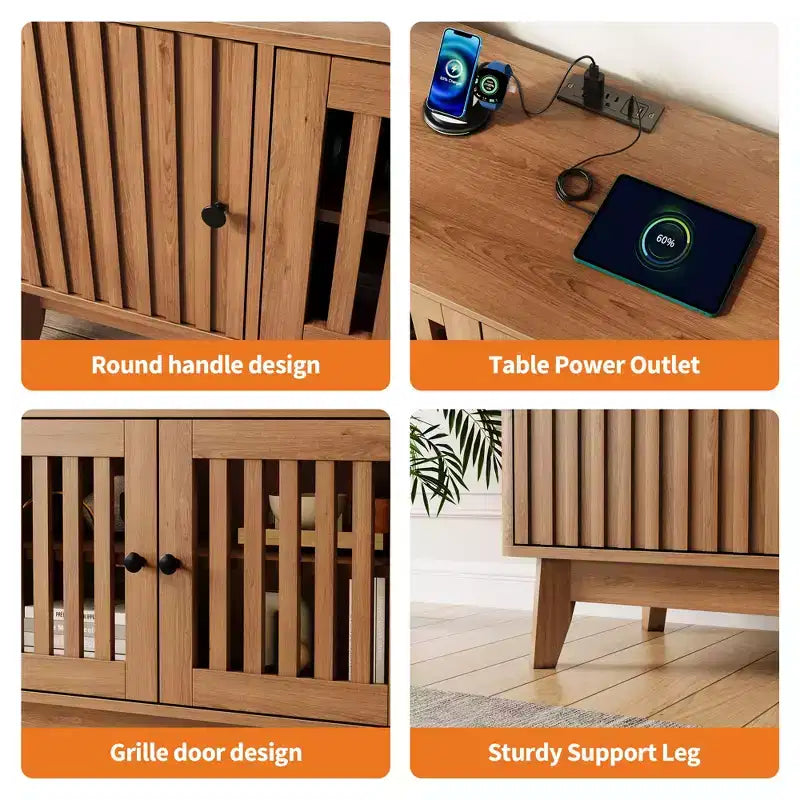 Mueble para TV y centro de entretenimiento con armarios de almacenamiento, 4 puertas, consola multimedia para televisores de hasta 70 pulgadas