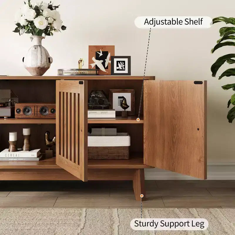 Mueble para TV y centro de entretenimiento con armarios de almacenamiento, 4 puertas, consola multimedia para televisores de hasta 70 pulgadas