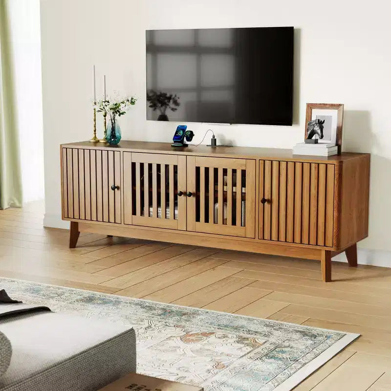 Mueble para TV y centro de entretenimiento con armarios de almacenamiento, 4 puertas, consola multimedia para televisores de hasta 70 pulgadas
