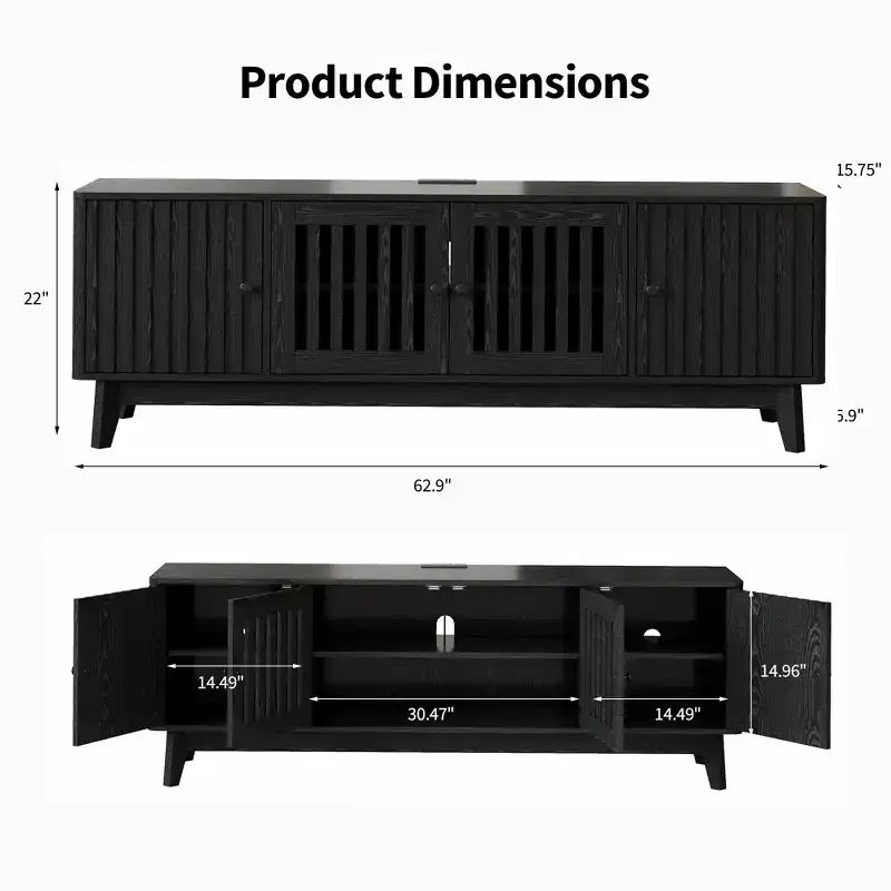 Mueble para TV y centro de entretenimiento con armarios de almacenamiento, 4 puertas, consola multimedia para televisores de hasta 70 pulgadas