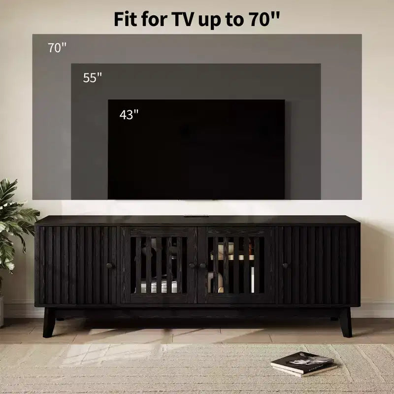 Mueble para TV y centro de entretenimiento con armarios de almacenamiento, 4 puertas, consola multimedia para televisores de hasta 70 pulgadas