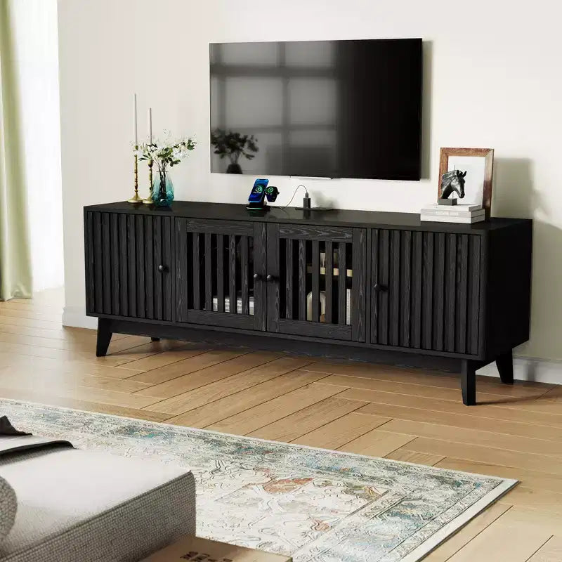 Mueble para TV y centro de entretenimiento con armarios de almacenamiento, 4 puertas, consola multimedia para televisores de hasta 70 pulgadas