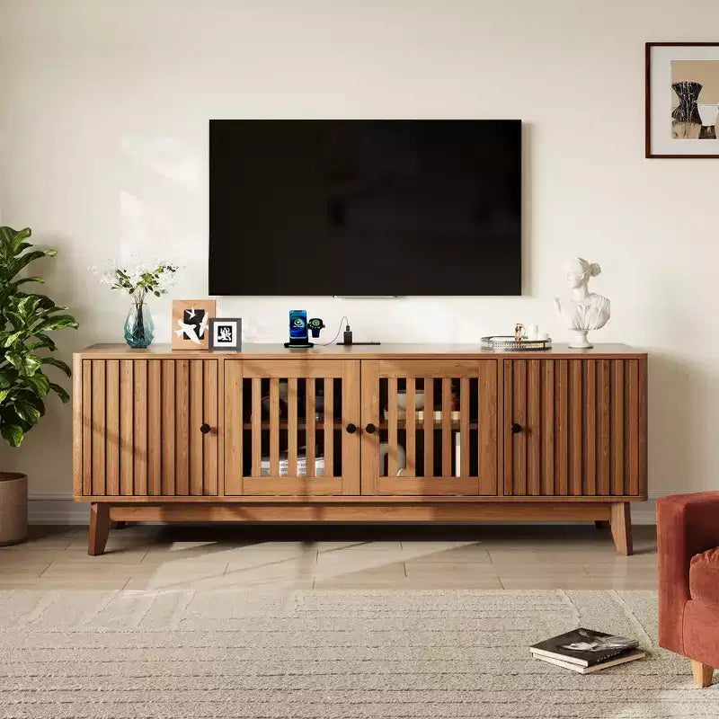 TV-Ständer und Entertainment-Center mit Stauschränken, 4 Türen, TV-Mediakonsole für Fernseher bis zu 70 Zoll