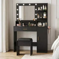 Makeup Vanity Set with Lighted Mirror and Stool - Modern Dressing Table with Built-in Power Outlet, Storage Drawer and Handles