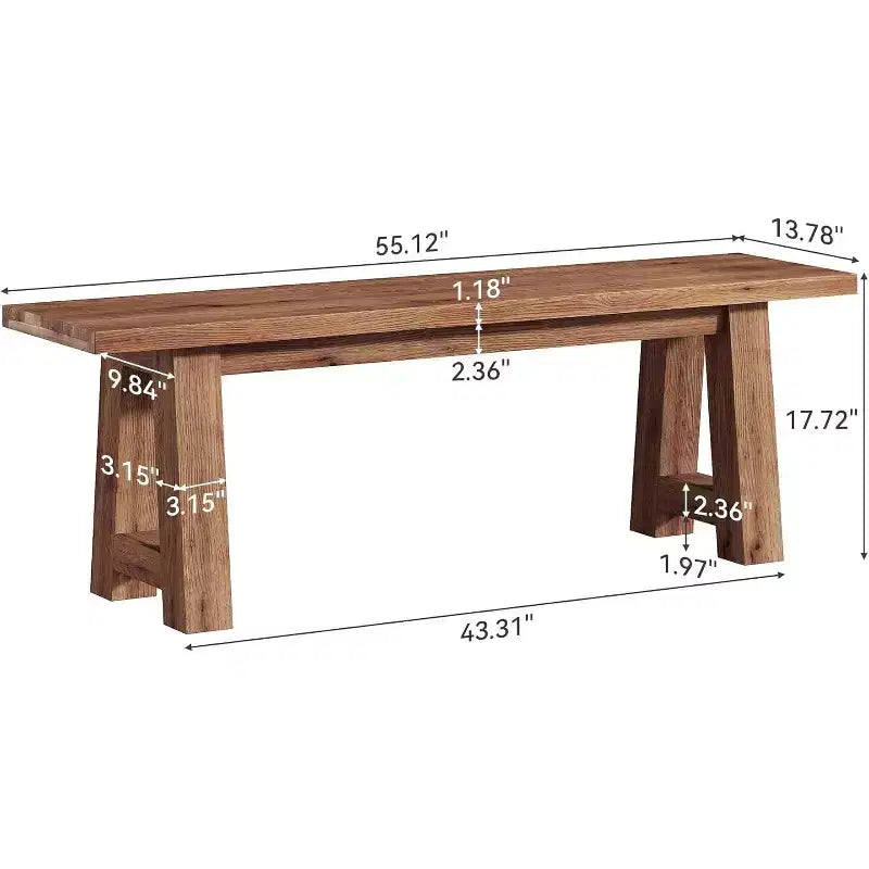 Banco de comedor de madera maciza con patas en forma de A, banco de estilo rústico de 55.12 pulgadas para interior, recibidor, cocina, comedor o sala de estar (marrón)
