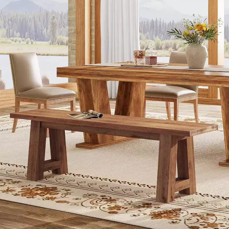Banco de comedor de madera maciza con patas en forma de A, banco de estilo rústico de 55.12 pulgadas para interior, recibidor, cocina, comedor o sala de estar (marrón)