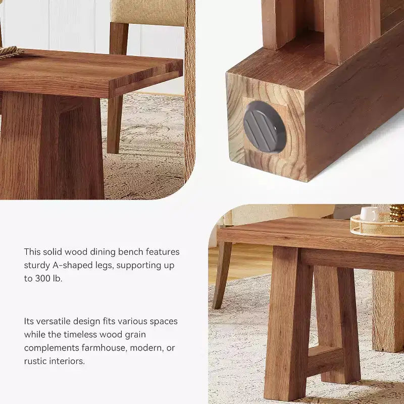 Banco de comedor de madera maciza con patas en forma de A, banco de estilo rústico de 55.12 pulgadas para interior, recibidor, cocina, comedor o sala de estar (marrón)