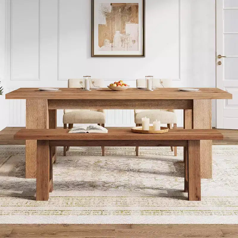 Banco de comedor de madera maciza con patas en forma de A, banco de estilo rústico de 55.12 pulgadas para interior, recibidor, cocina, comedor o sala de estar (marrón)