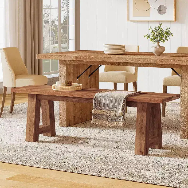 Banco de comedor de madera maciza con patas en forma de A, banco de estilo rústico de 55.12 pulgadas para interior, recibidor, cocina, comedor o sala de estar (marrón)