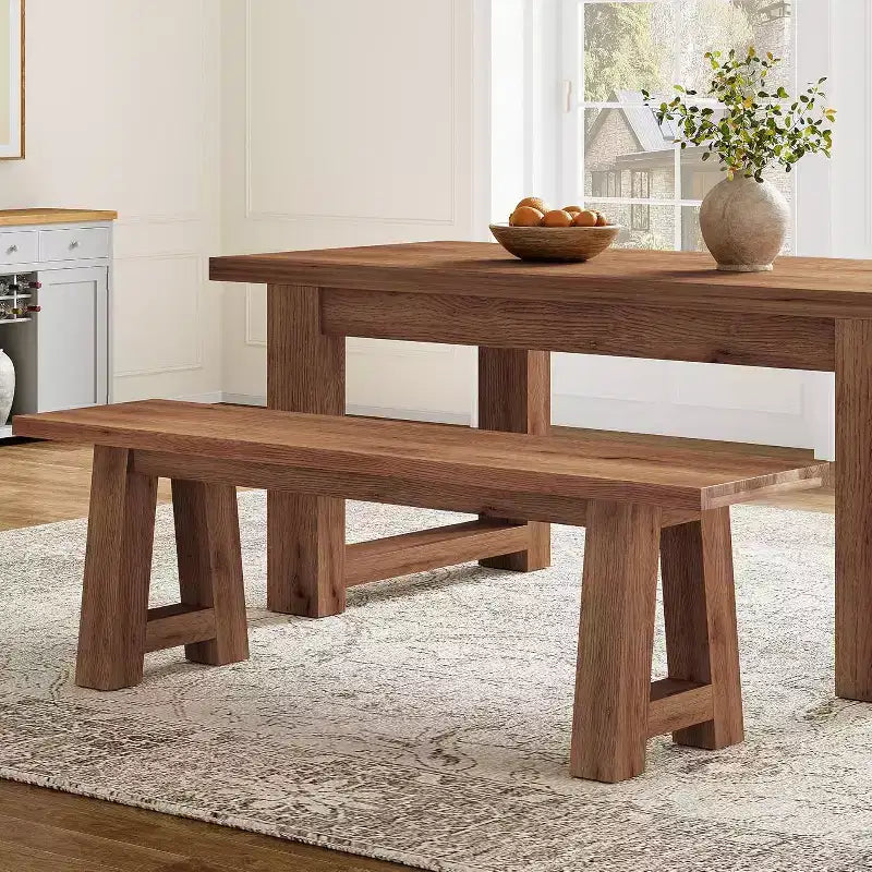 Banco de comedor de madera maciza con patas en forma de A, banco de estilo rústico de 55.12 pulgadas para interior, recibidor, cocina, comedor o sala de estar (marrón)